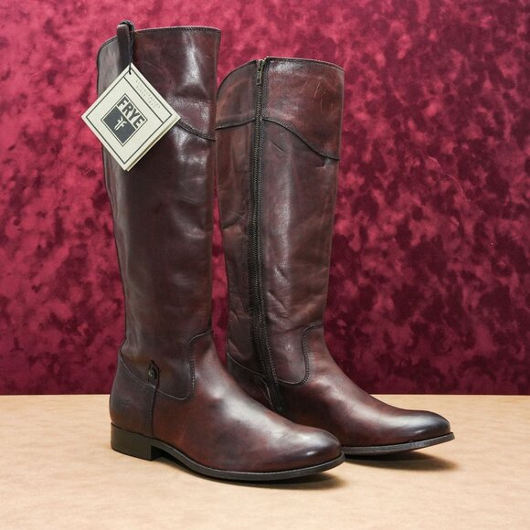 Frye Women Melissa Tab Brown Leather Zip Riding Equestrian Knee Boots sz 11